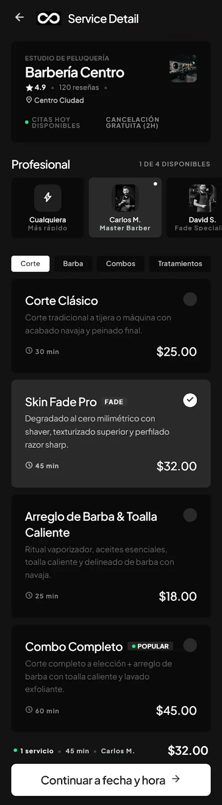 Ficha de servicio y profesional